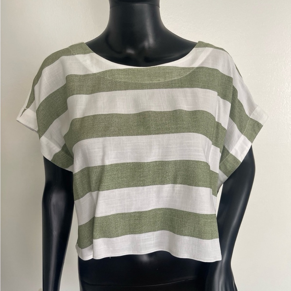 Olive & White Crop Top
